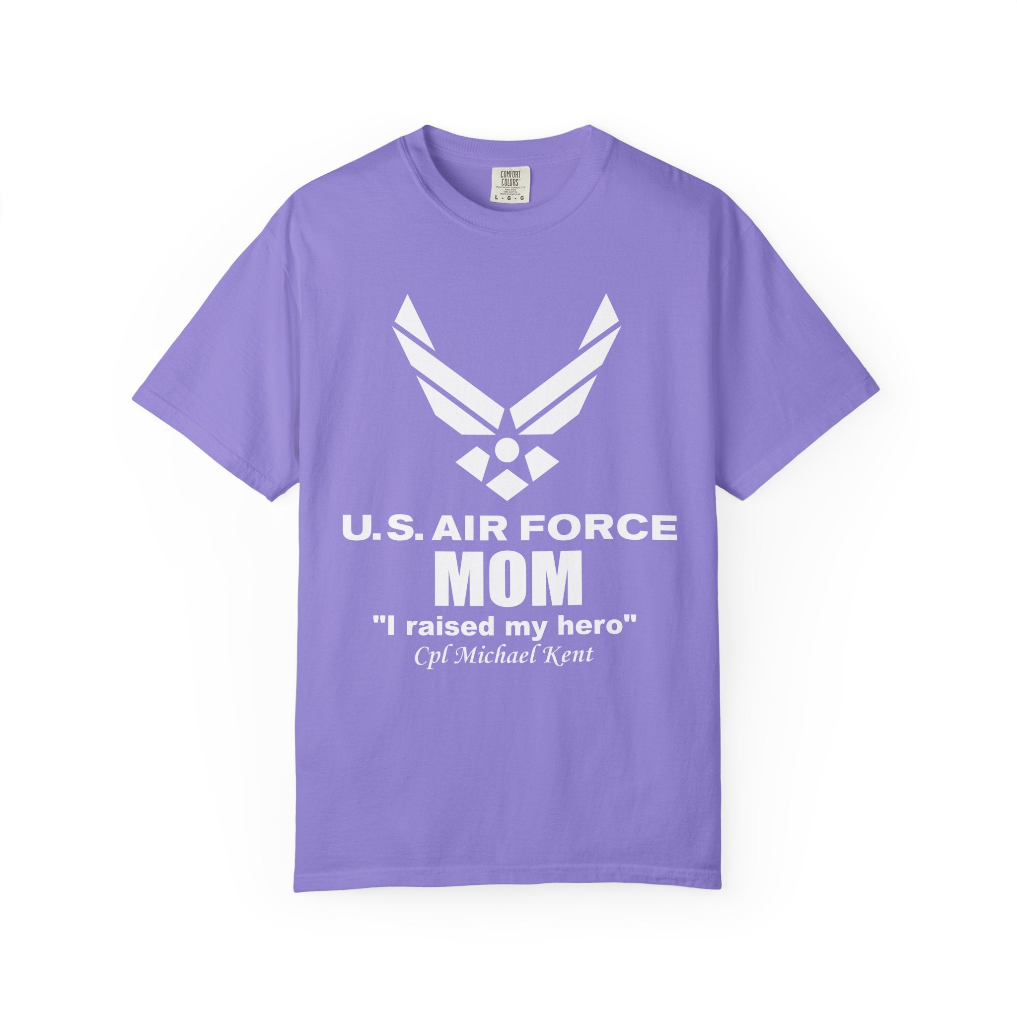 Personalized Air Force Mom Shirt – Custom USAF Family Tee with Rank, Aircraft & Message | Comfort Colors