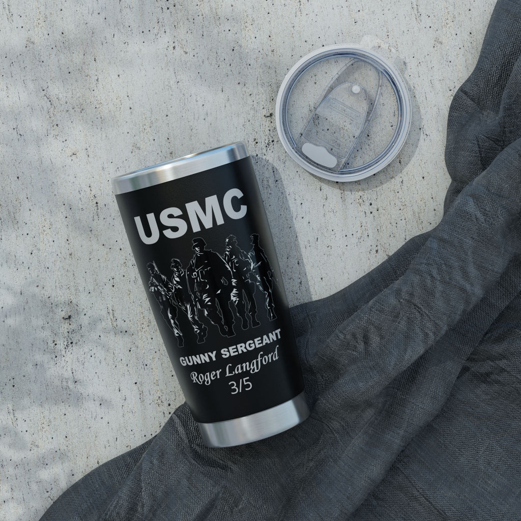Custom USMC Warfighters 20oz Tumbler – Personalized Marine Corps Unit Cup with Rank, Name or Message