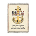 Custom U.S. Navy (USN) Anchor Woven Blanket – Personalized Navy Rank, Name & Ship Gift – Navy Veteran Blanket