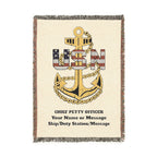 Custom U.S. Navy (USN) Anchor Woven Blanket – Personalized Navy Rank, Name & Ship Gift – Navy Veteran Blanket