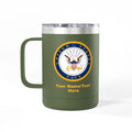 Custom U.S. Navy 15oz Travel Mug – Personalized Insulated Coffee Tumbler with Navy Seal, Name, Rank & Ship (6 Colors)