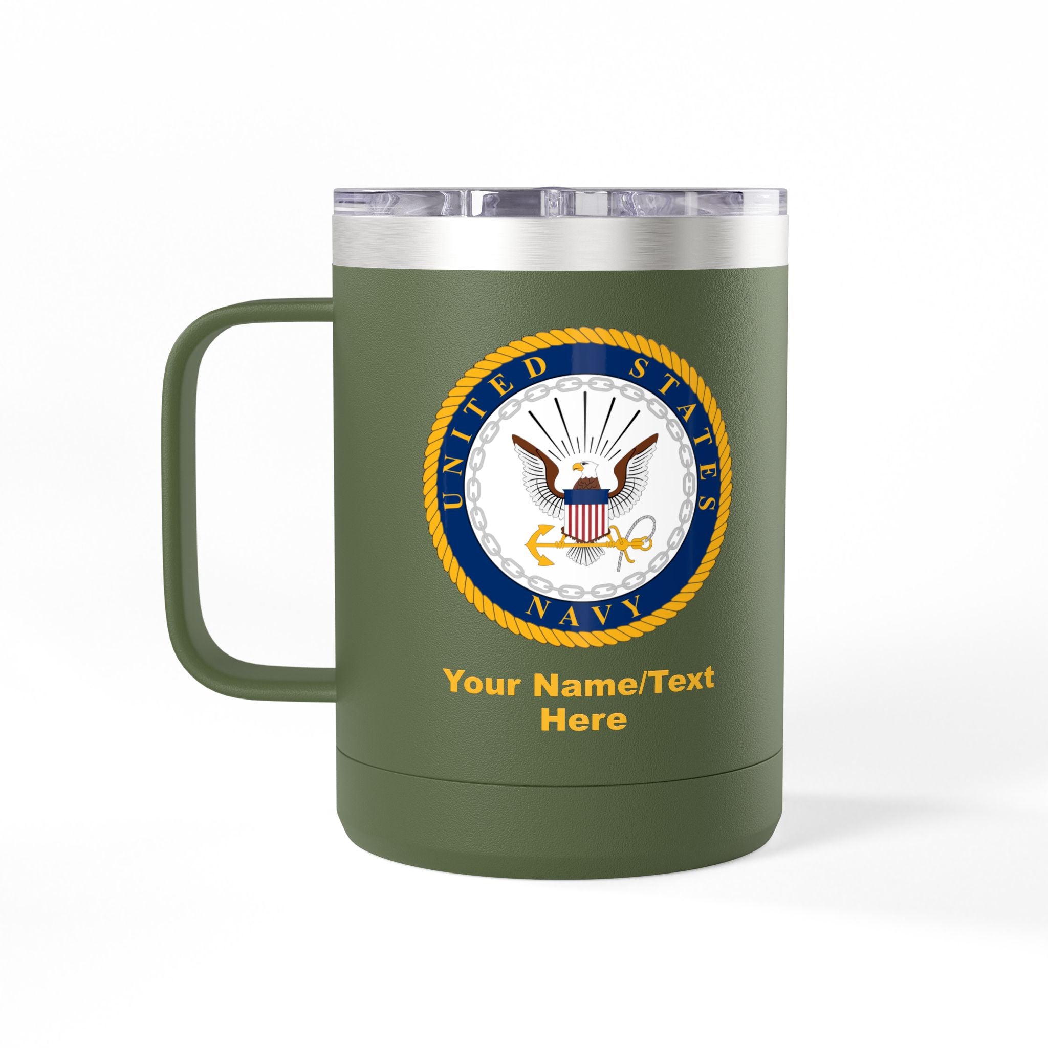 Custom U.S. Navy 15oz Travel Mug – Personalized Insulated Coffee Tumbler with Navy Seal, Name, Rank & Ship (6 Colors)