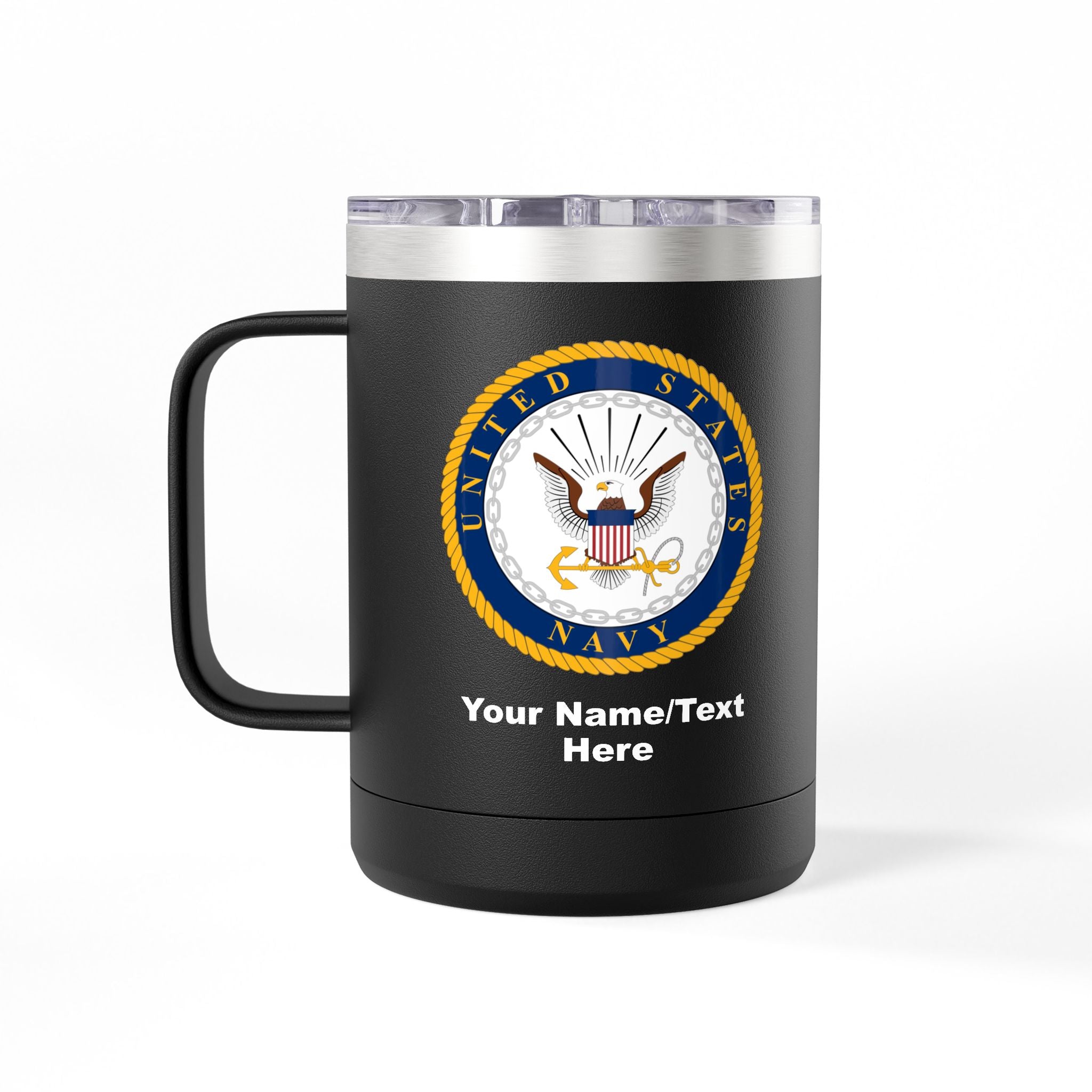 Custom U.S. Navy 15oz Travel Mug – Personalized Insulated Coffee Tumbler with Navy Seal, Name, Rank & Ship (6 Colors)