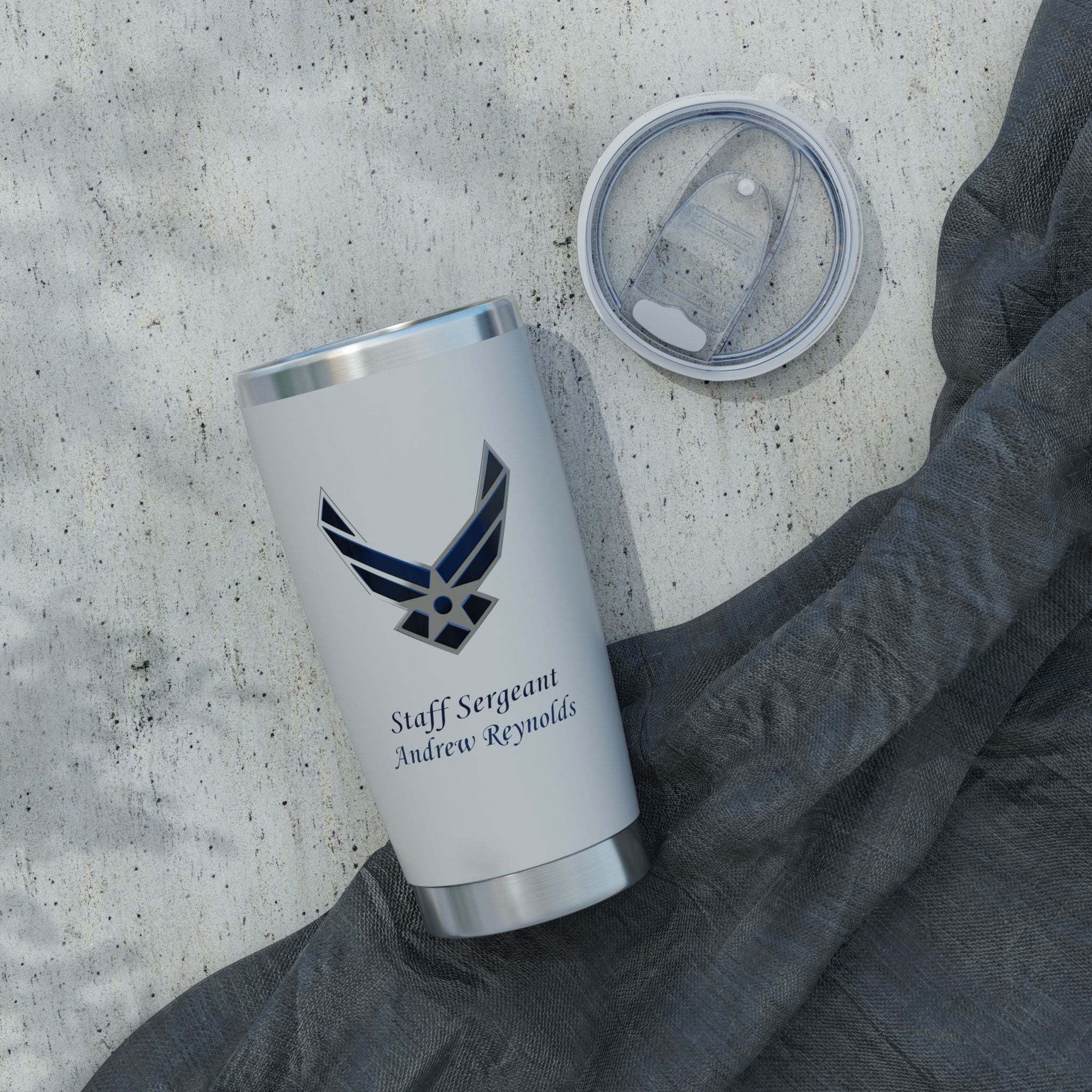 Custom U.S. Air Force 20oz Tumbler – Personalized Military Cup with Name, Rank & Unit (3 Colors)