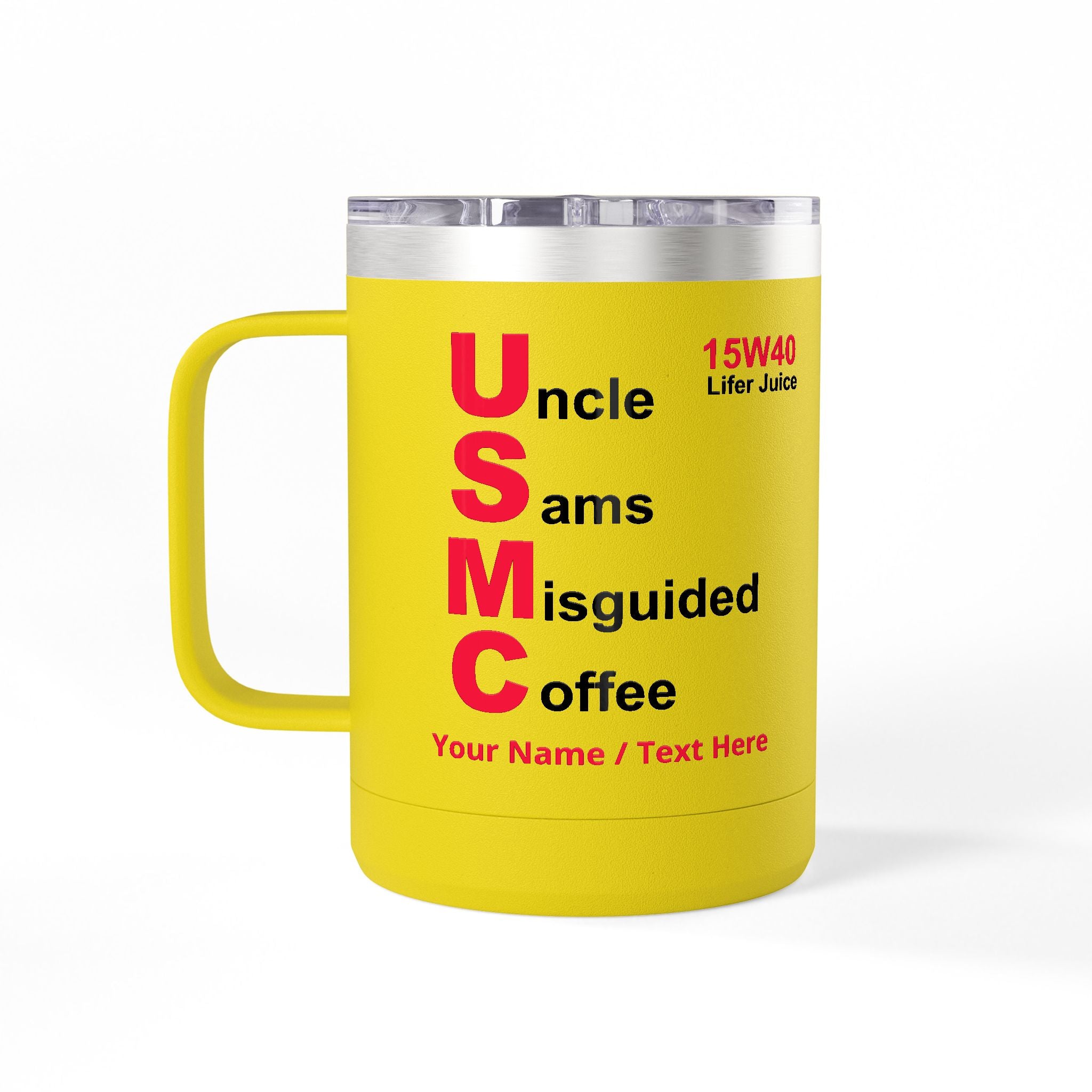 Custom USMC 15W40 Coffee Mug – Personalized “Uncle Sam’s Misguided Coffee” Marine Corps 15oz Travel Tumbler