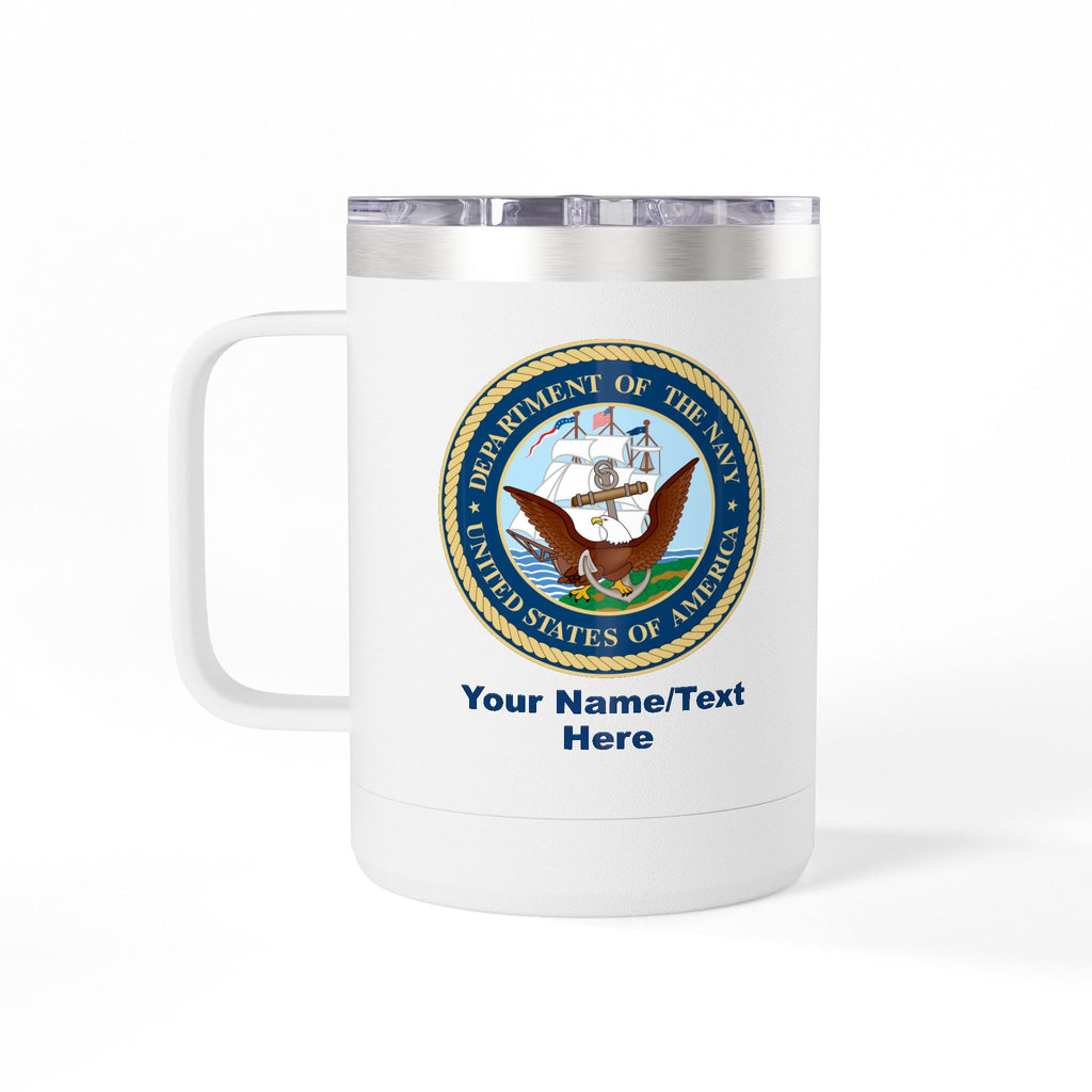 Custom U.S. Navy 15oz Travel Mug – Personalized Military Insulated Coffee Tumbler with Name, Rank or Ship