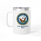 Custom U.S. Navy 15oz Travel Mug – Personalized Military Insulated Coffee Tumbler with Name, Rank or Ship