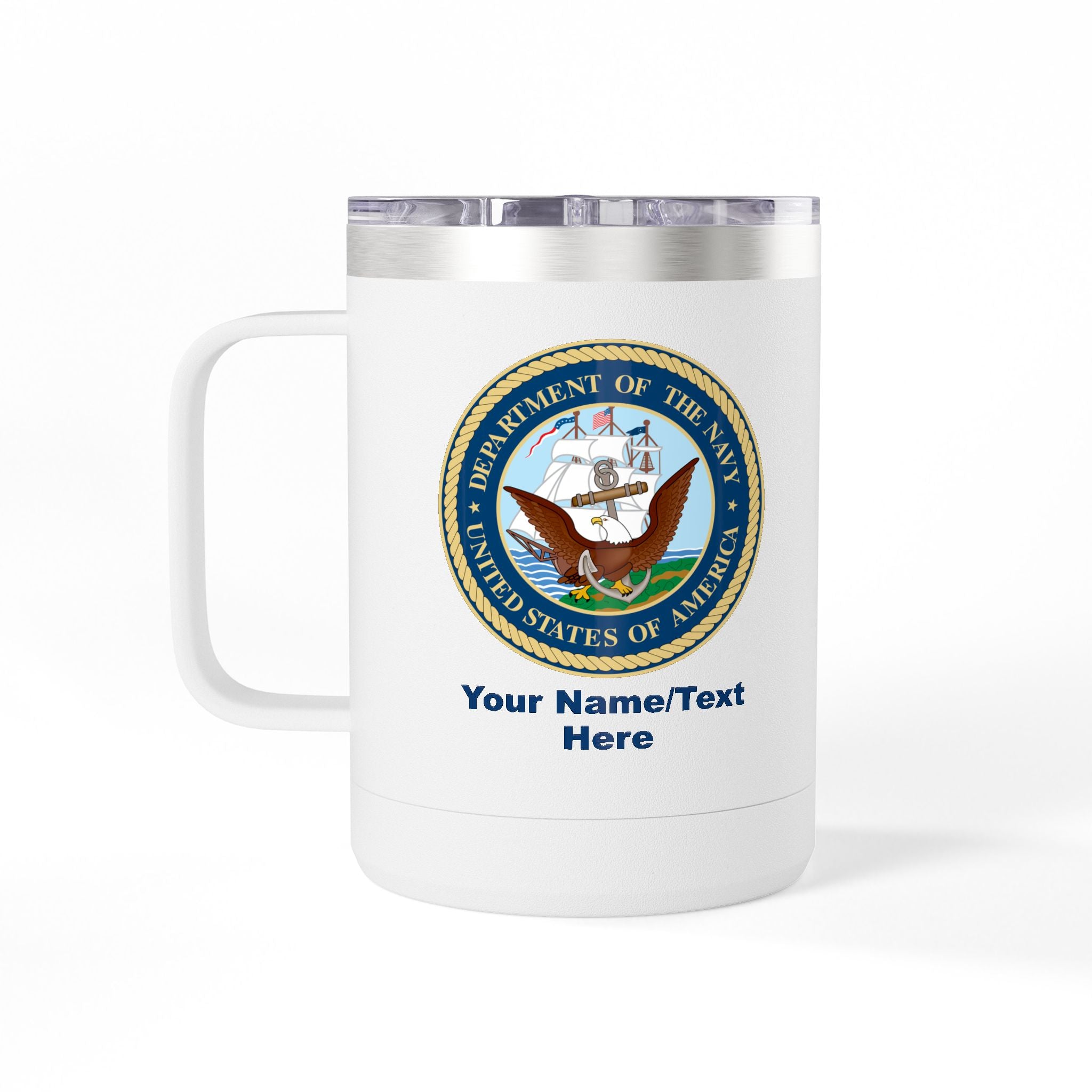 Custom U.S. Navy 15oz Travel Mug – Personalized Military Insulated Coffee Tumbler with Name, Rank or Ship