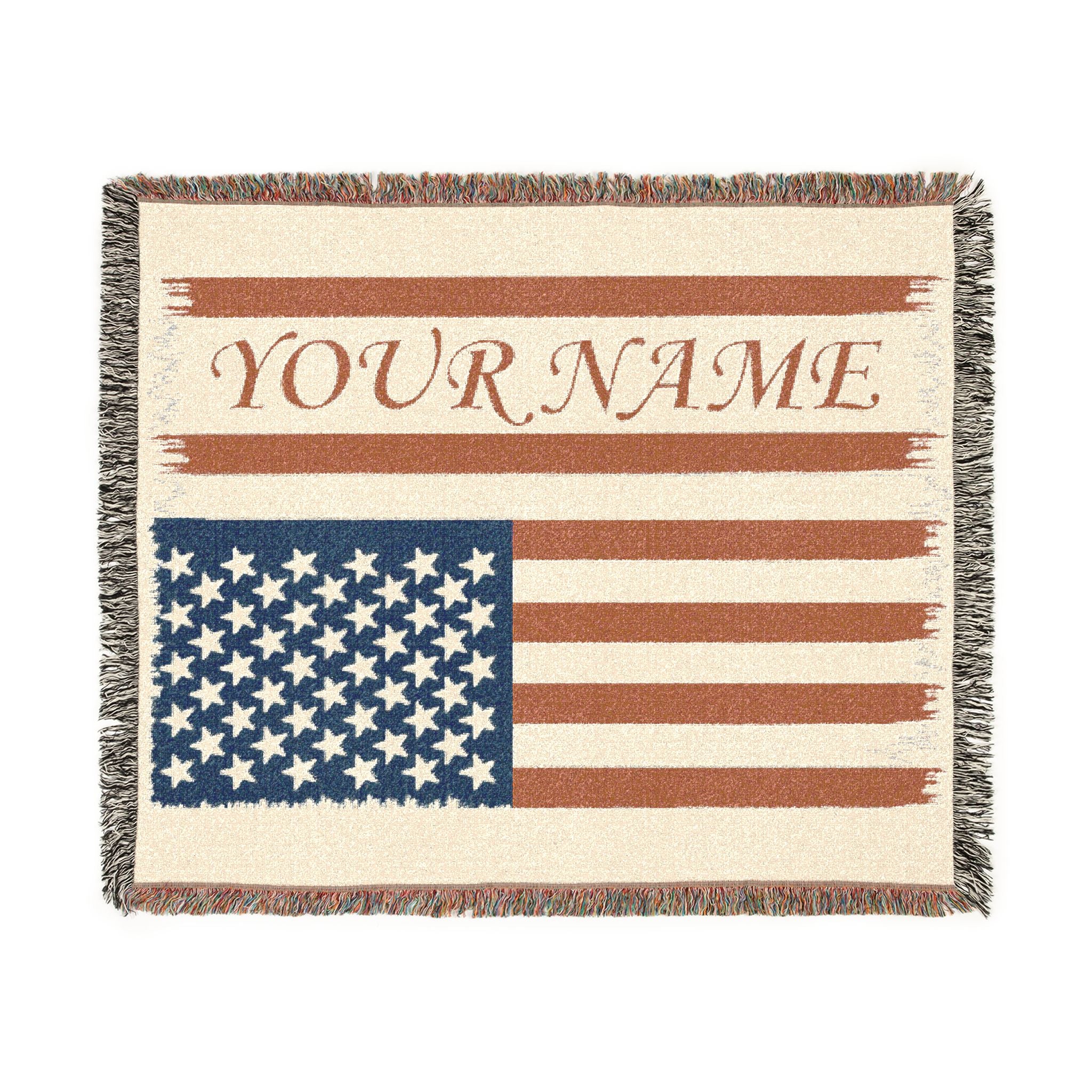 Personalized American Flag Woven Blanket – Custom Name Patriotic Throw