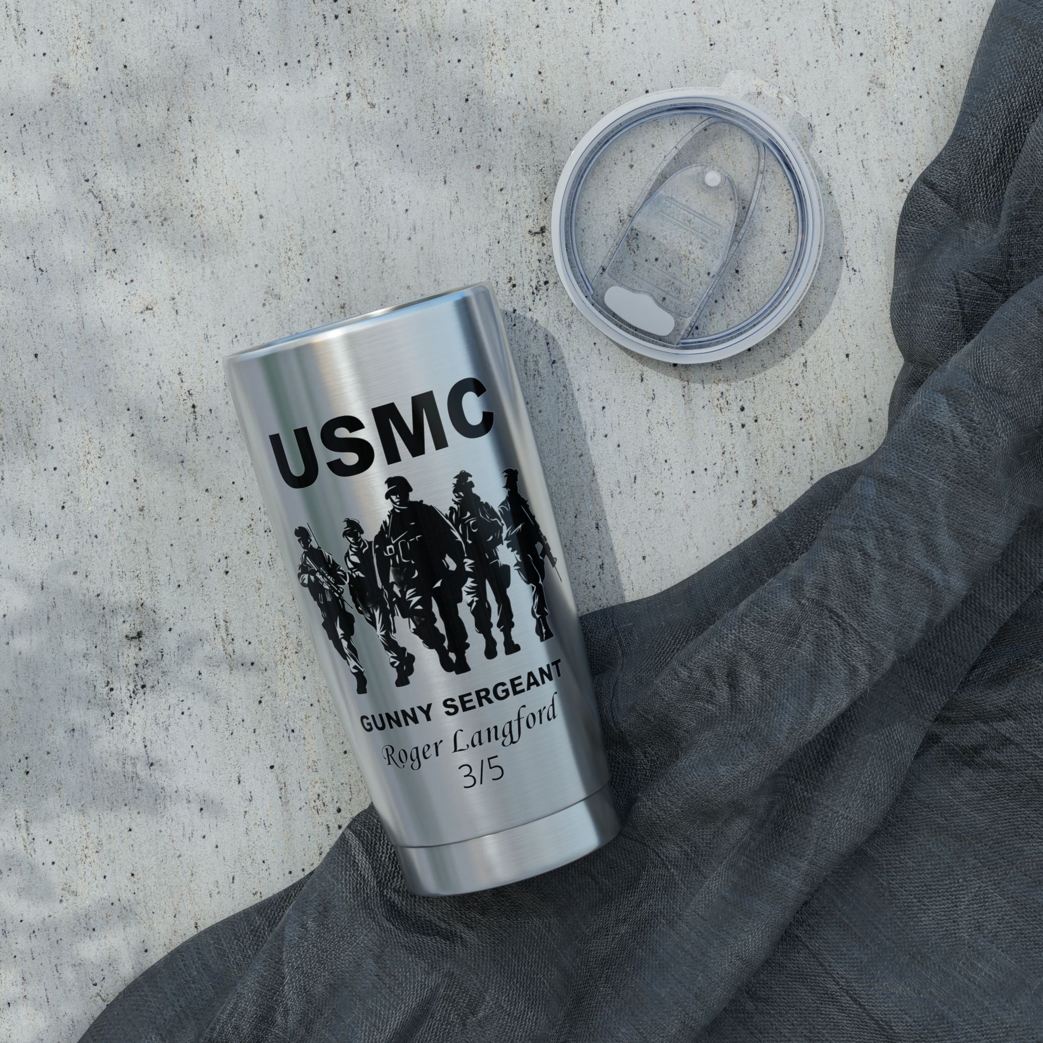 Custom USMC Warfighters 20oz Tumbler – Personalized Marine Corps Unit Cup with Rank, Name or Message