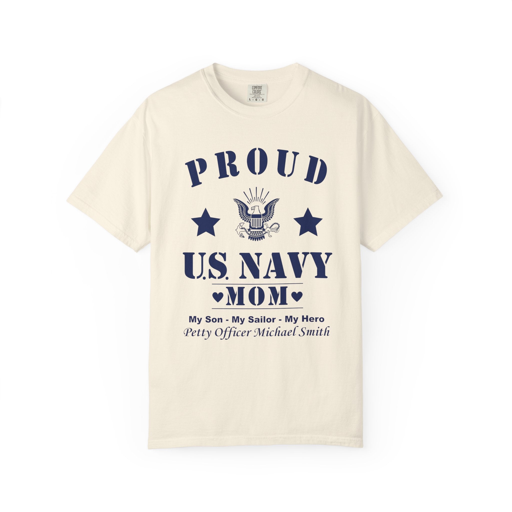 Custom Proud Navy Mom Comfort Colors T-Shirt – Personalized U.S. Navy Mom Shirt with Name, Rank & Ship