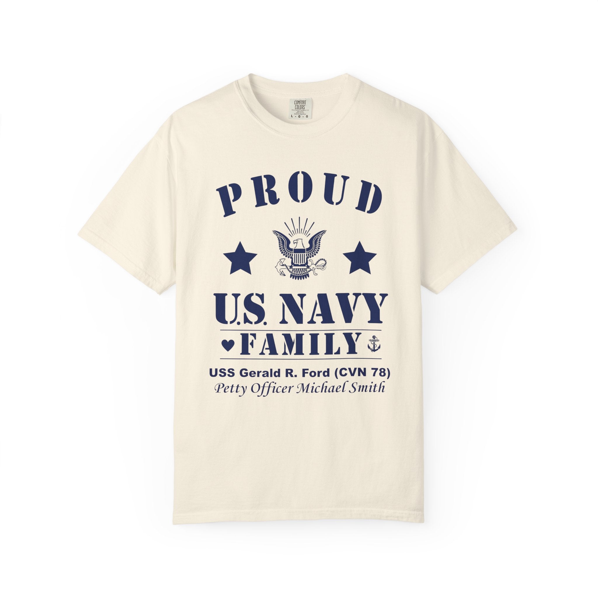 Custom Proud Navy Family Comfort Colors T-Shirt – Personalized U.S. Navy Family Shirt with Name, Ship & Rank