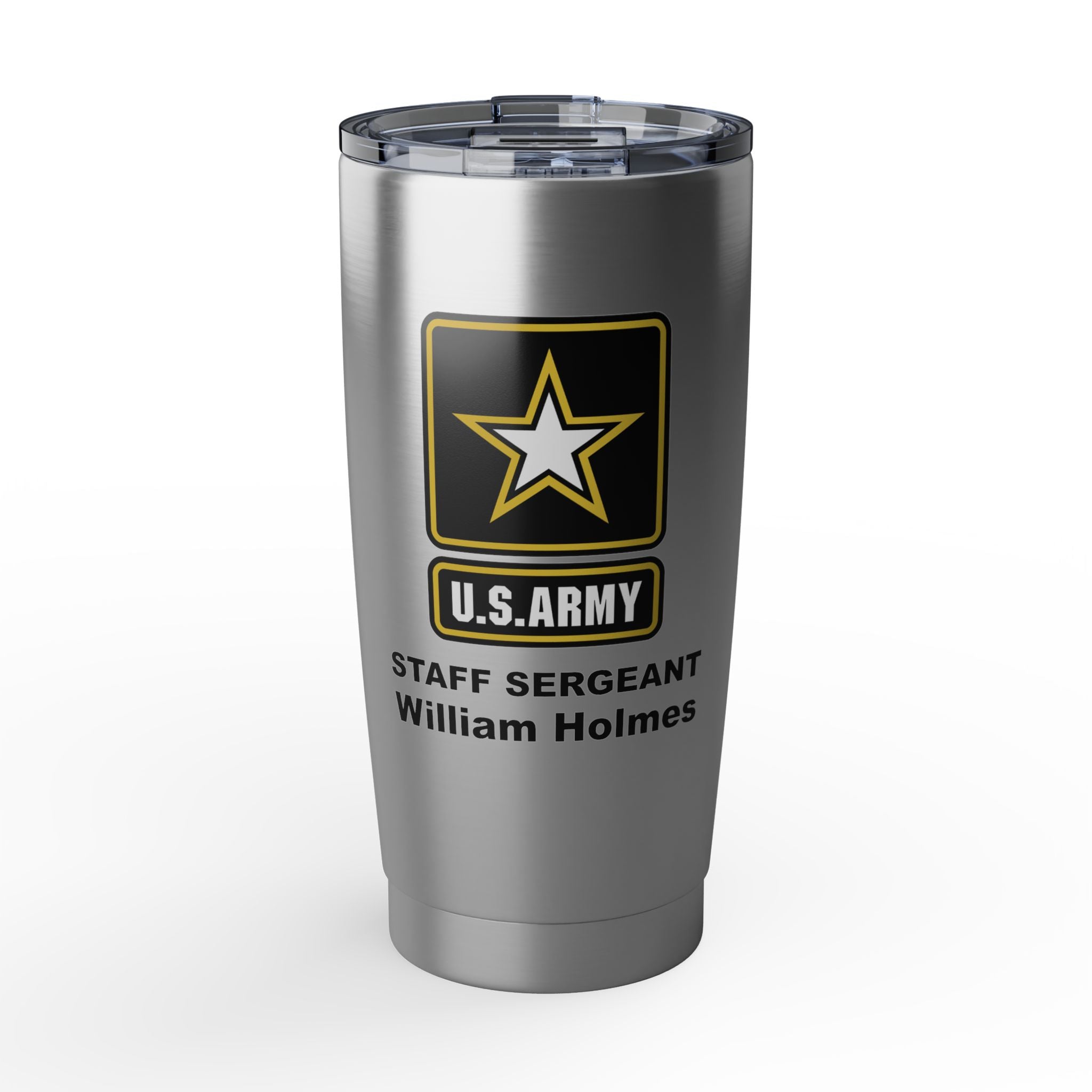 Custom U.S. Army 20oz Tumbler – Personalized Military Travel Mug with Rank, Name or Message