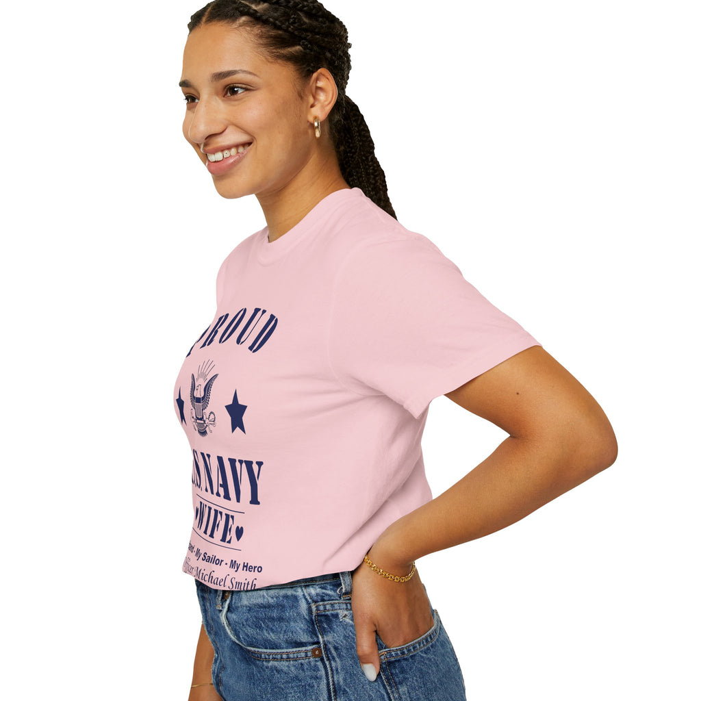 Custom Proud Navy Wife Comfort Colors T-Shirt – Personalized U.S. Navy Spouse Shirt with Name, Rank & Ship