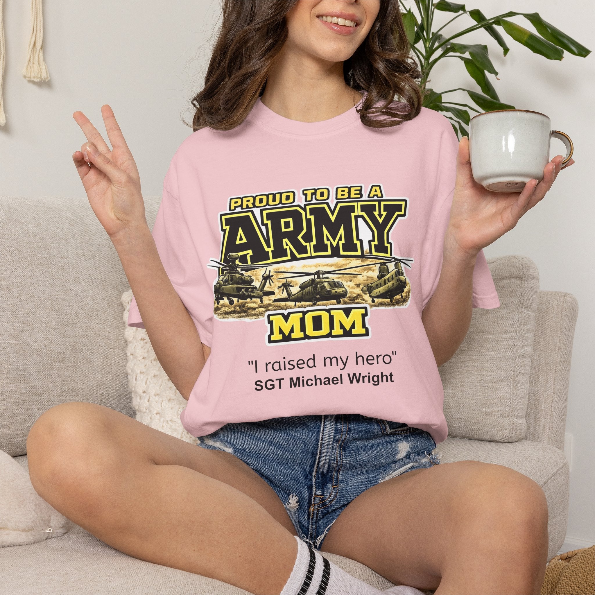 Army Mom Shirt with Helicopters – Personalized Proud Army Mom Comfort Colors Tee