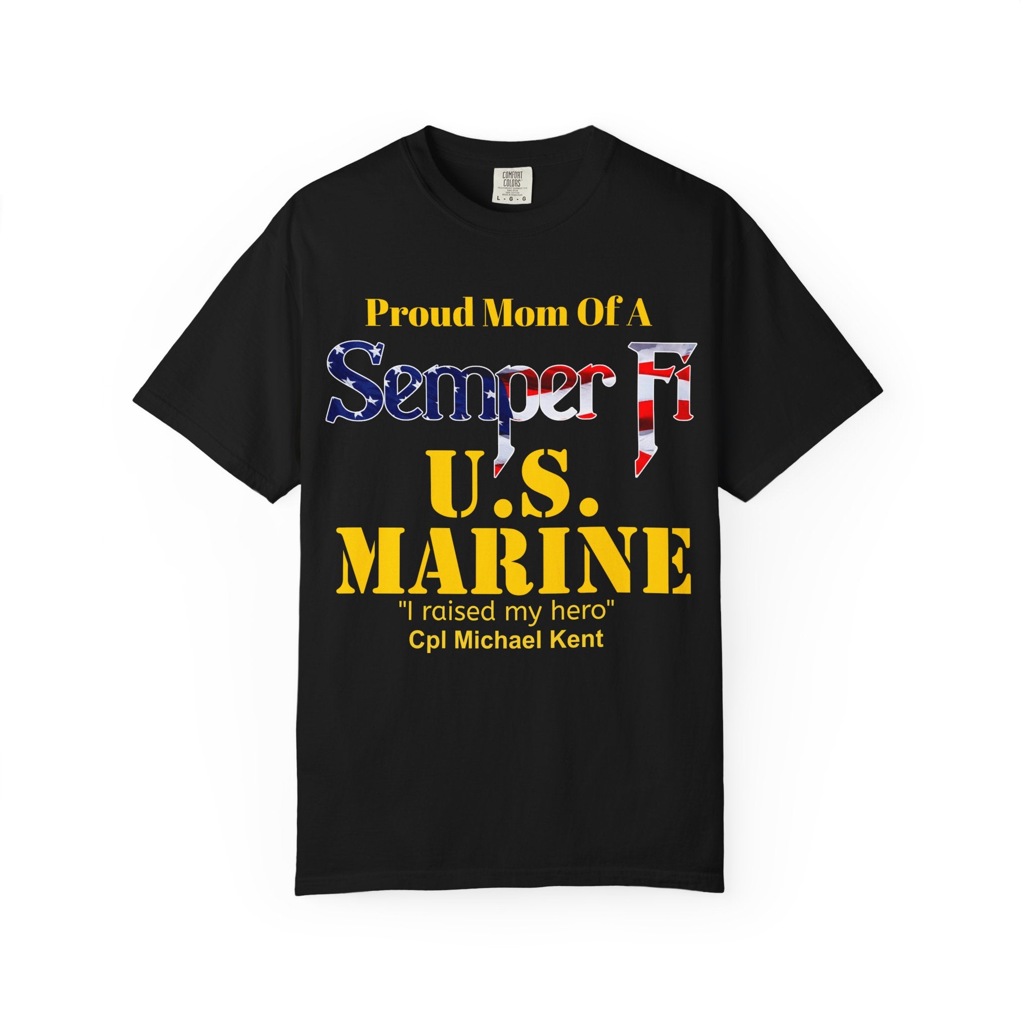 Custom Marine Mom Gold Shirt – Personalized Semper Fi USMC T-Shirt | Proud Military Mom Gift | Comfort Colors 1717