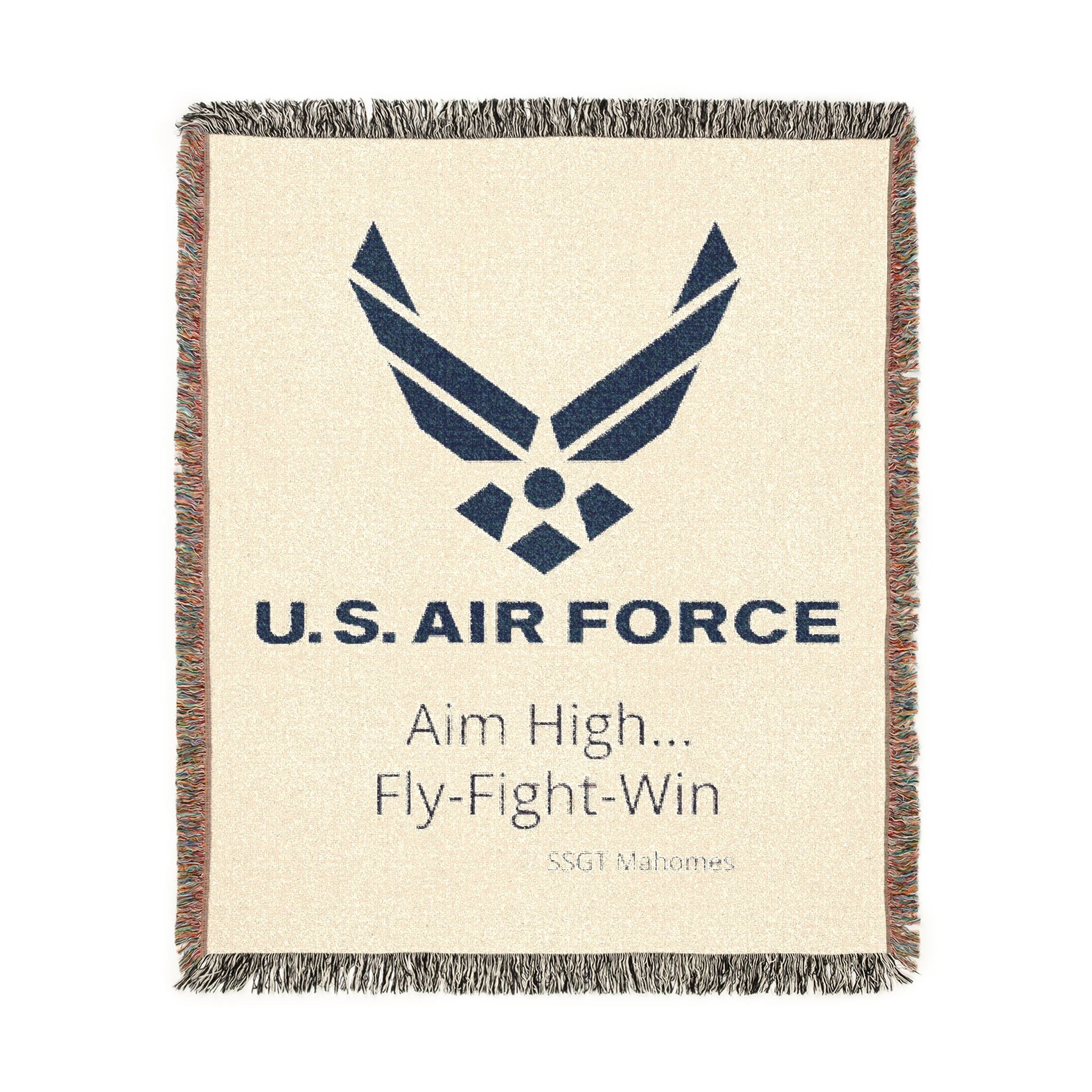 Custom U.S. Air Force Aim High Woven Blanket – Personalized USAF Military Gift with Name & Rank
