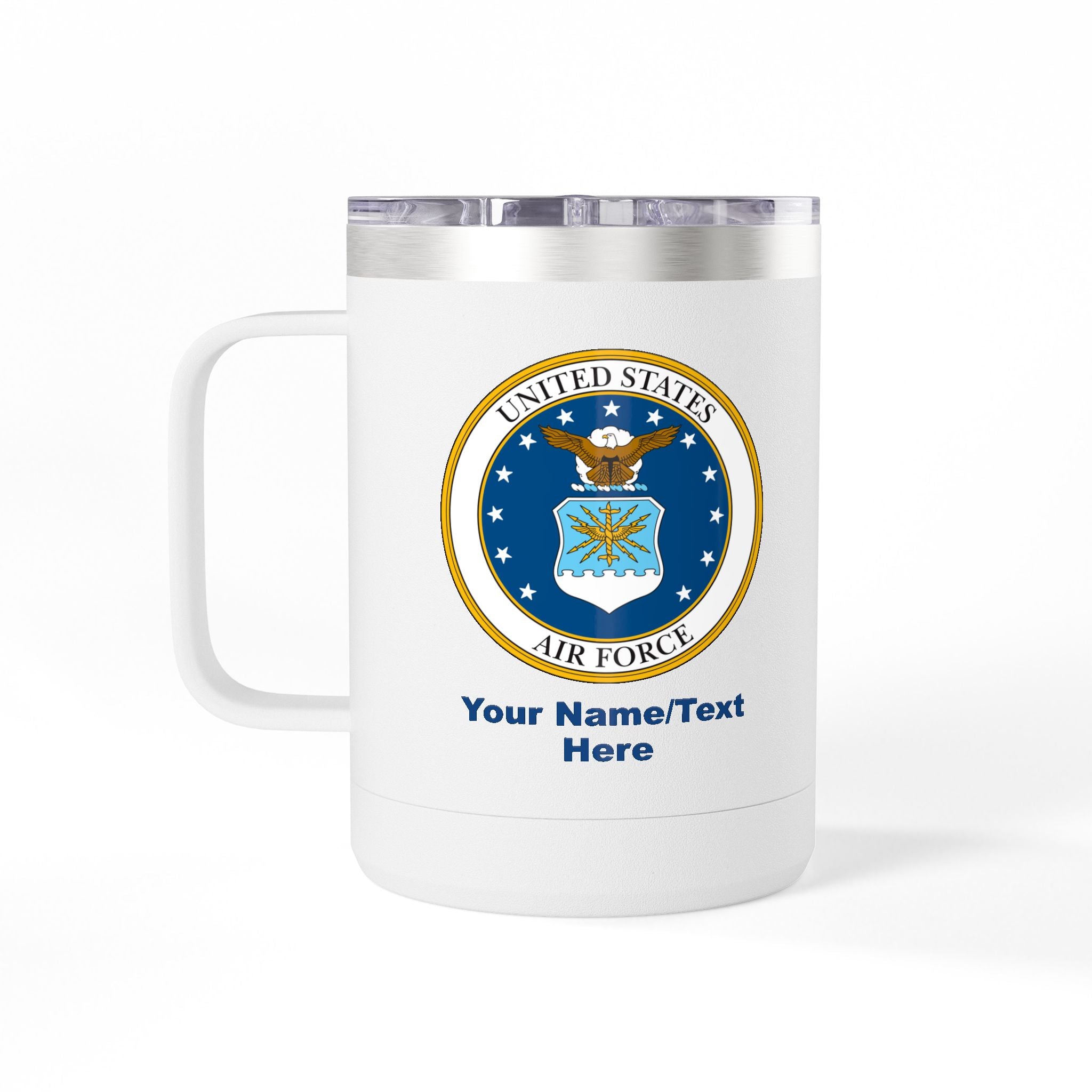 Custom U.S. Air Force 15oz Insulated Travel Mug – Personalized Military Coffee Tumbler with Name & Rank