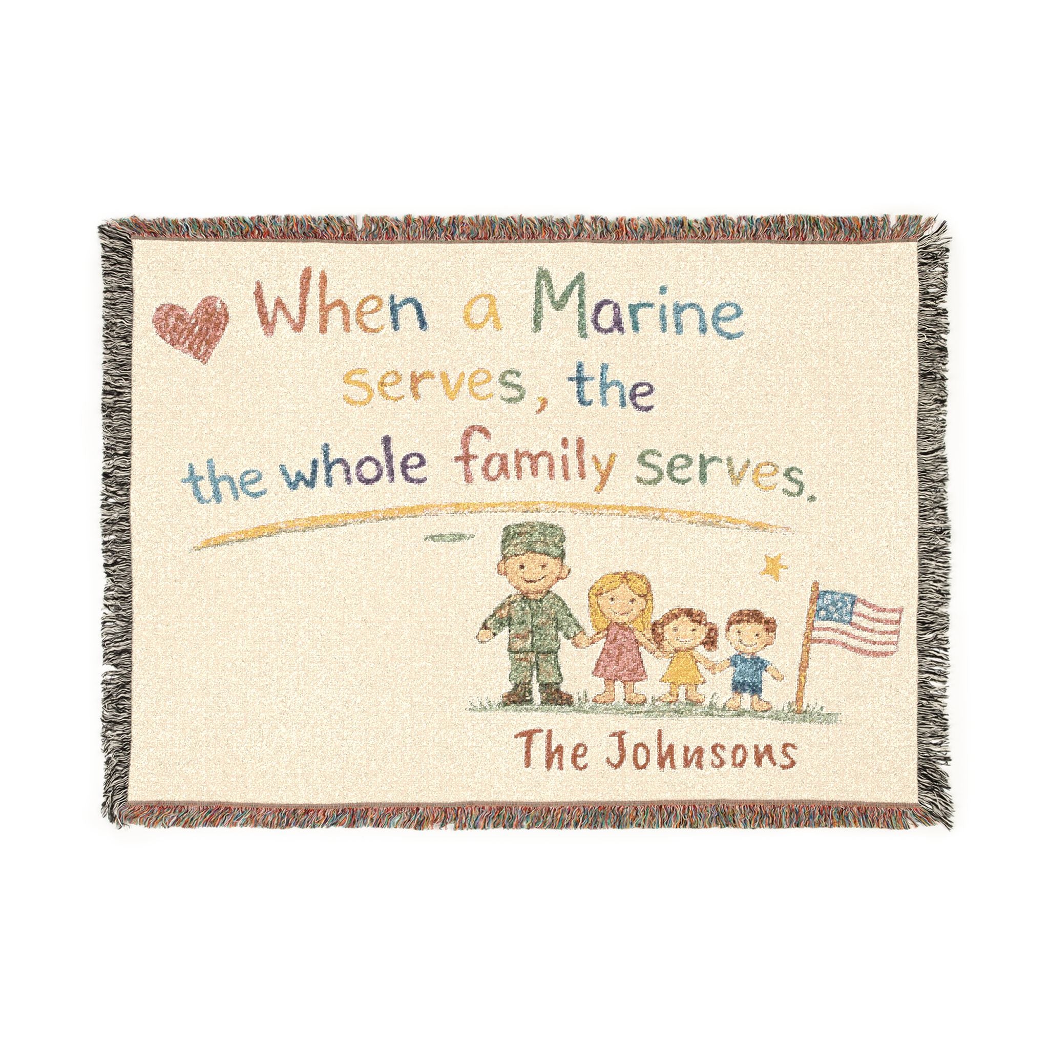 Marine Family Woven Blanket — “When a Marine Serves, the Whole Family Serves” Personalized Throw
