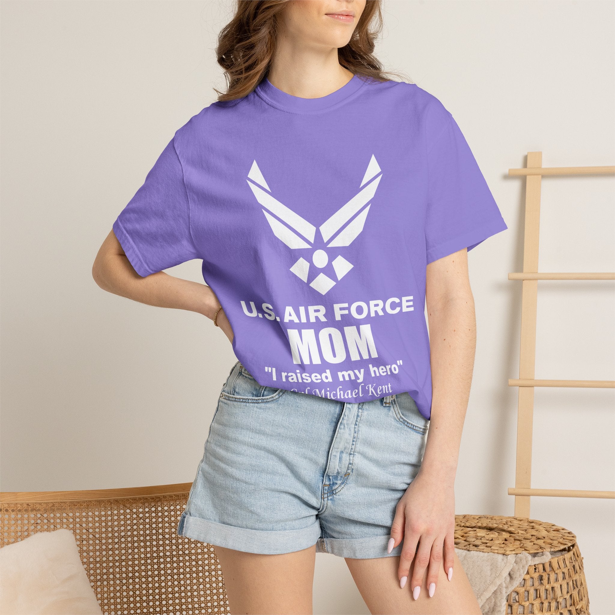 Personalized Air Force Mom Shirt – Custom USAF Family Tee with Rank, Aircraft & Message | Comfort Colors