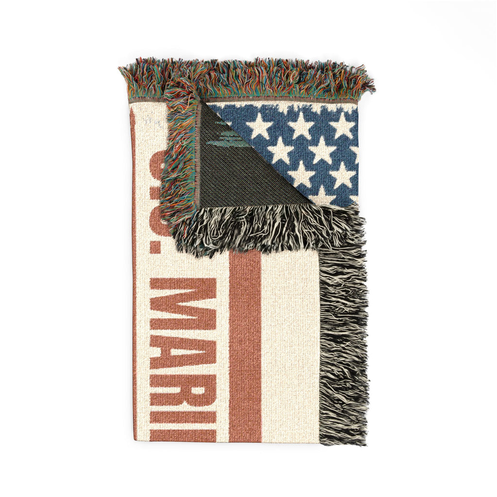 Custom U.S. Marine Corps American Flag Woven Blanket – Personalized USMC Blanket – Marine Veteran Gift