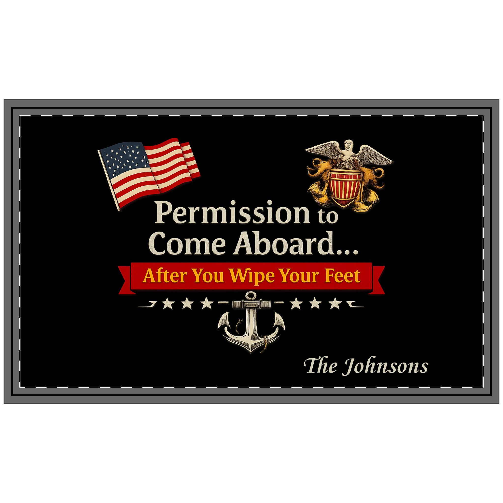 Personalized U.S. Navy Permission to Come Aboard Doormat | Custom Navy Family Welcome Mat