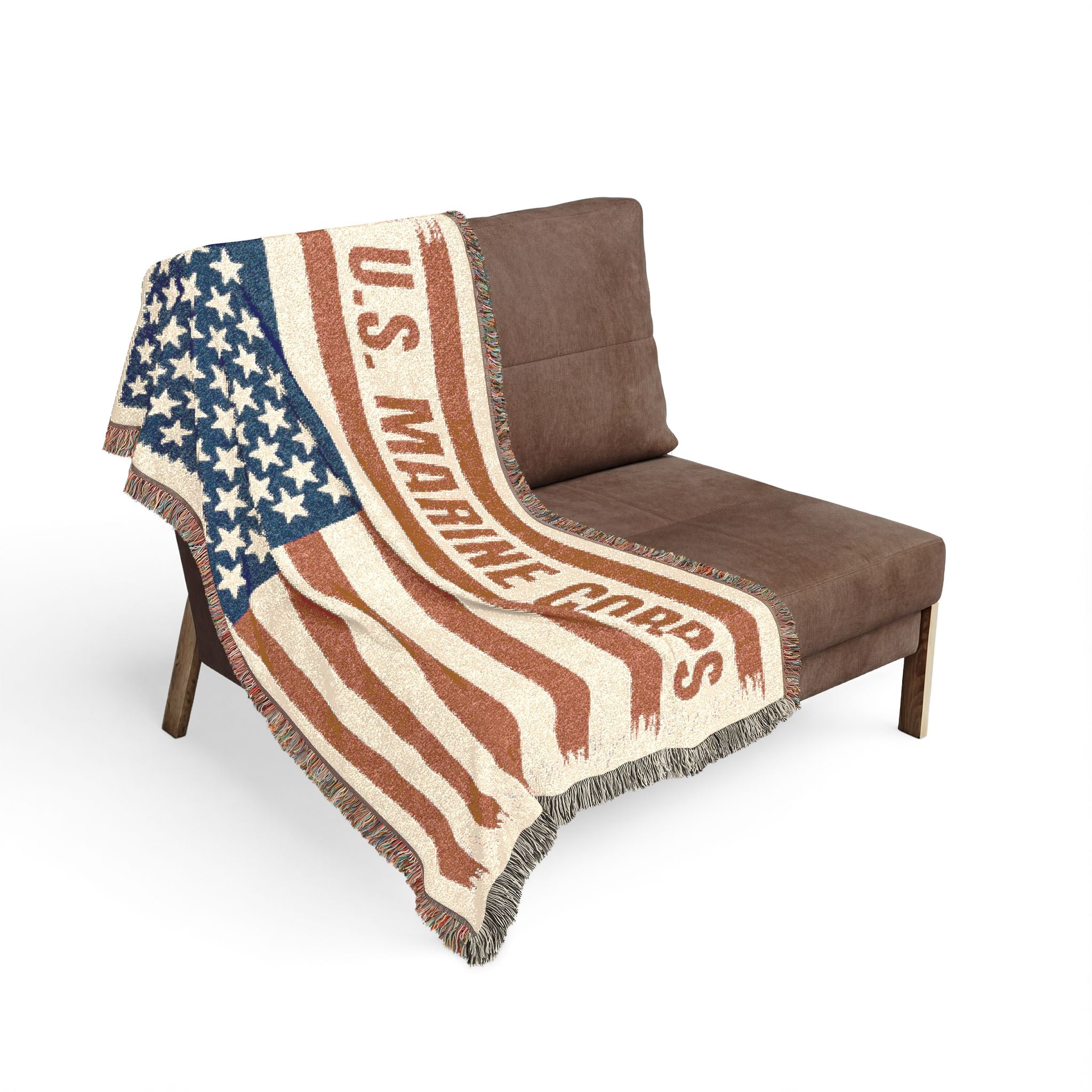 Custom U.S. Marine Corps American Flag Woven Blanket – Personalized USMC Blanket – Marine Veteran Gift