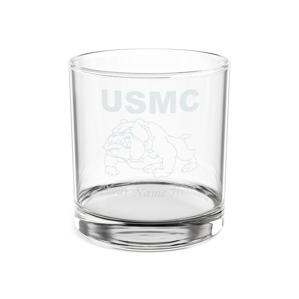 Custom Engraved USMC Bulldog Whiskey Glass – Personalized Marine Corps 10.5oz Rocks Glass Gift