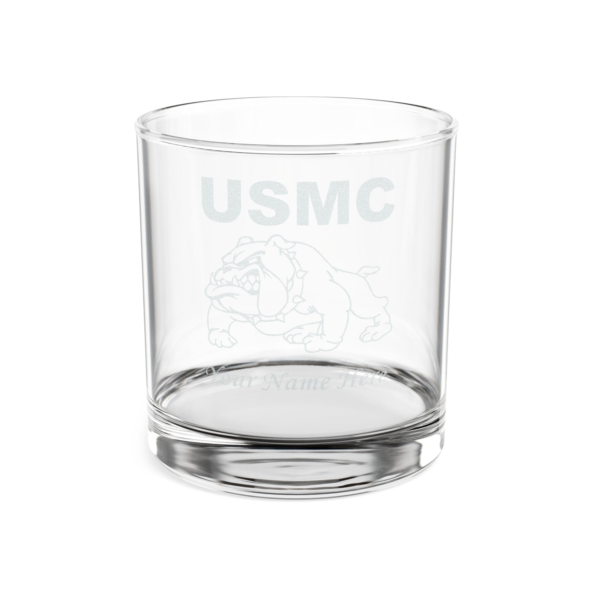 Custom Engraved USMC Bulldog Whiskey Glass – Personalized Marine Corps 10.5oz Rocks Glass Gift