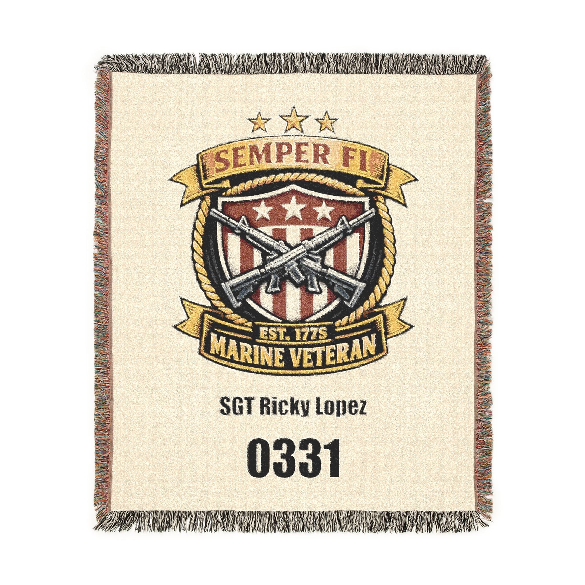 Vintage Military Emblem Woven Blanket — Custom Badge Throw (Includes Serial Number)