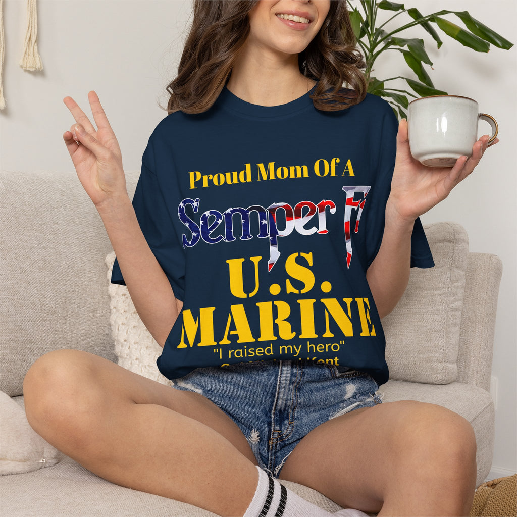 Custom Marine Mom Gold Shirt – Personalized Semper Fi USMC T-Shirt | Proud Military Mom Gift | Comfort Colors 1717