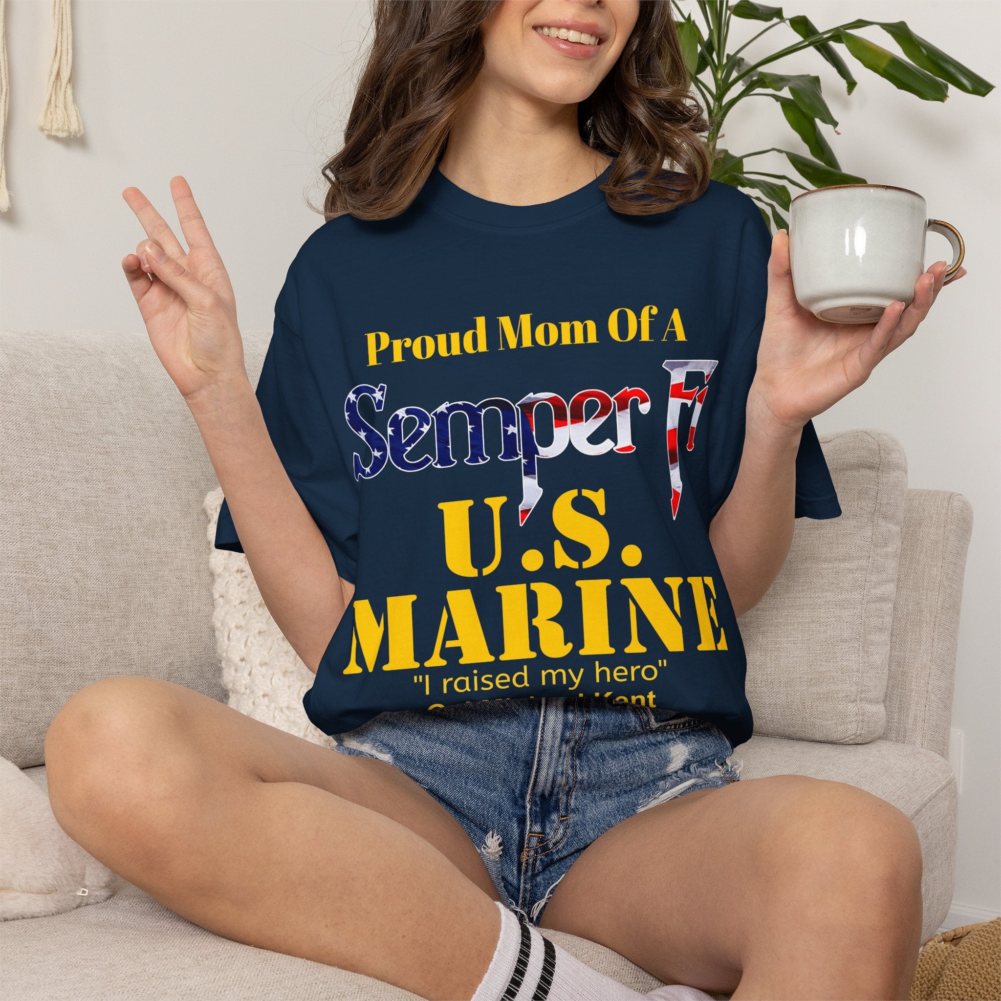 Custom Marine Mom Gold Shirt – Personalized Semper Fi USMC T-Shirt | Proud Military Mom Gift | Comfort Colors 1717