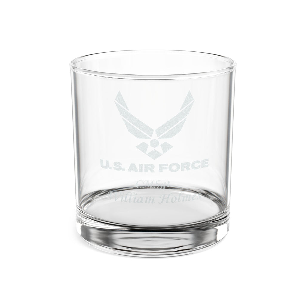 Custom Engraved U.S. Air Force Rocks Glass – Personalized 10.5oz Whiskey Glass with Rank & Name