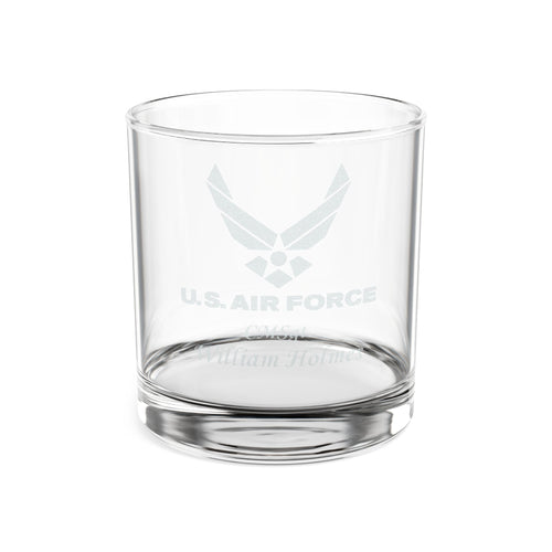 Custom Engraved U.S. Air Force Rocks Glass – Personalized 10.5oz Whiskey Glass with Rank & Name