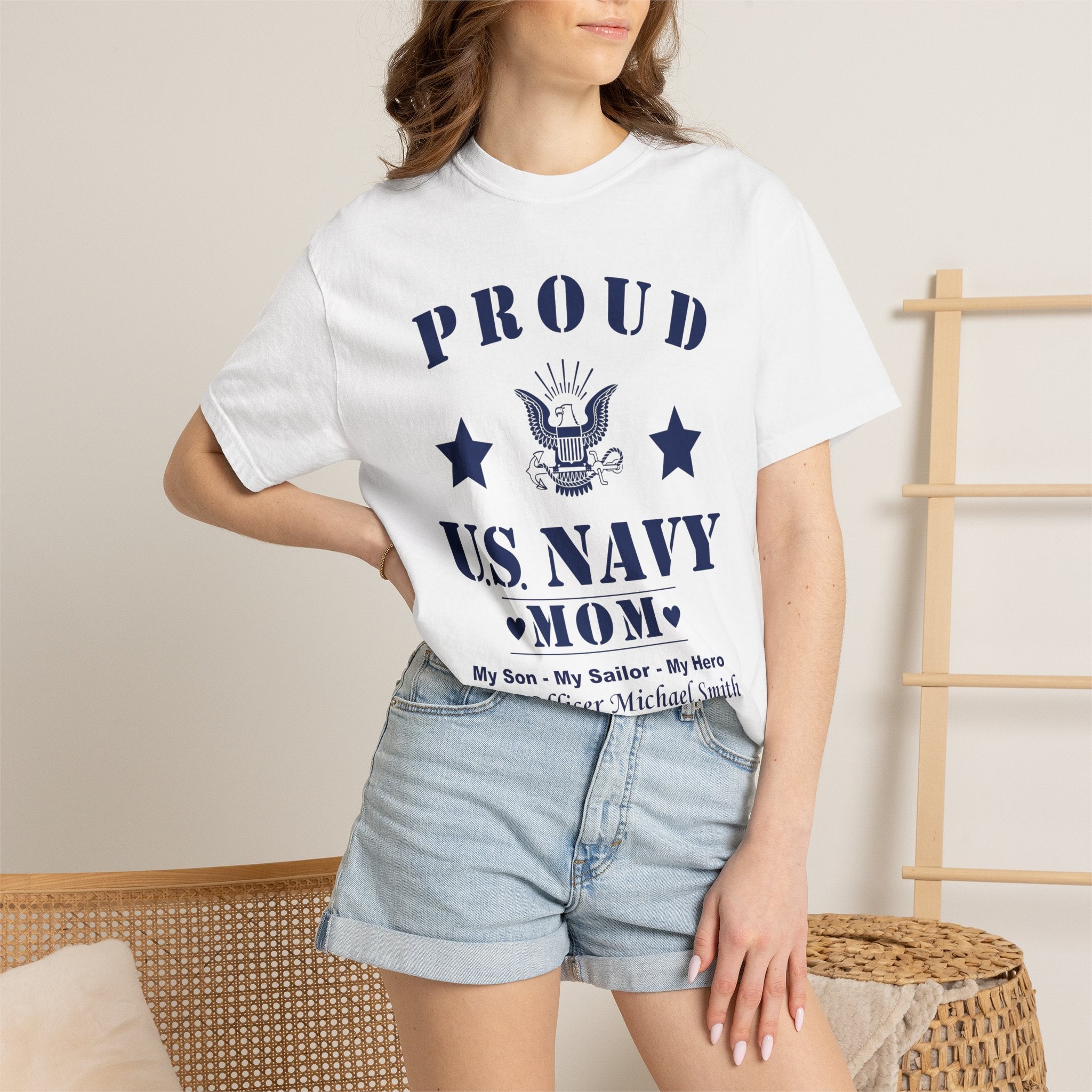 Custom Proud Navy Mom Comfort Colors T-Shirt – Personalized U.S. Navy Mom Shirt with Name, Rank & Ship