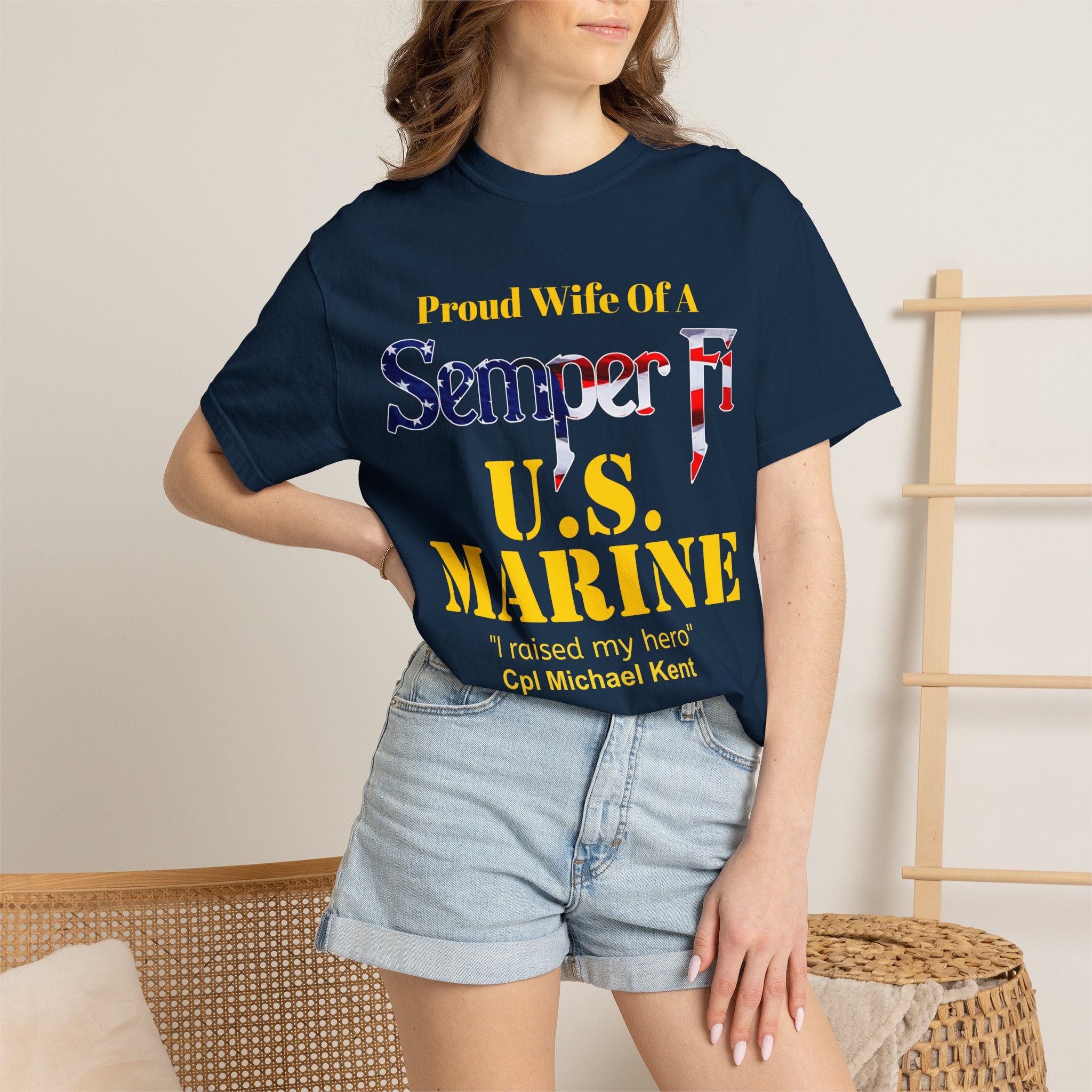 Personalized Marine Wife Gold Letters Shirt – Custom Semper Fi USMC Tee | Proud Military Spouse Gift | Comfort Colors 1717