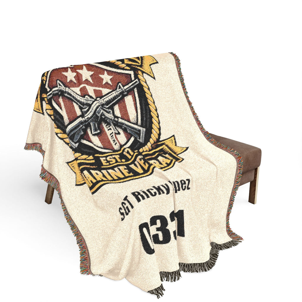 Vintage Military Emblem Woven Blanket — Custom Badge Throw (Includes Serial Number)