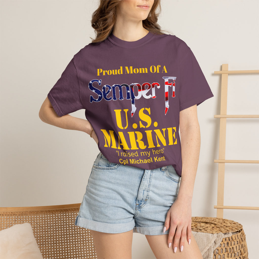Custom Marine Mom Gold Shirt – Personalized Semper Fi USMC T-Shirt | Proud Military Mom Gift | Comfort Colors 1717