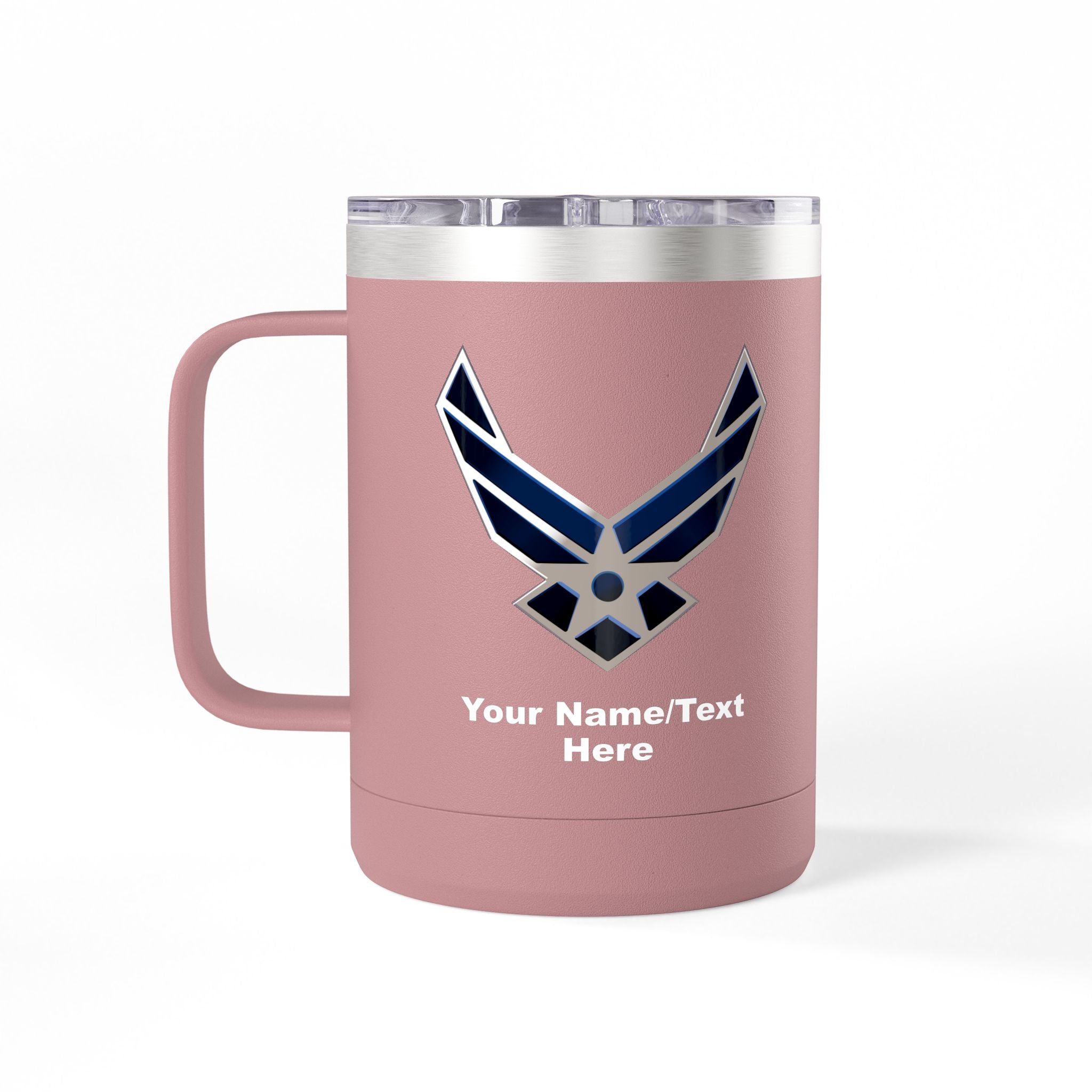 Custom U.S. Air Force Logo 15oz Travel Mug – Personalized Military Coffee Tumbler with Name & Rank