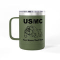 Personalized U.S. Marine Corps Bulldog 15oz Travel Mug Tumbler – Custom USMC Coffee Mug with Name, Rank or Message – Military Gift for Marines & Veterans