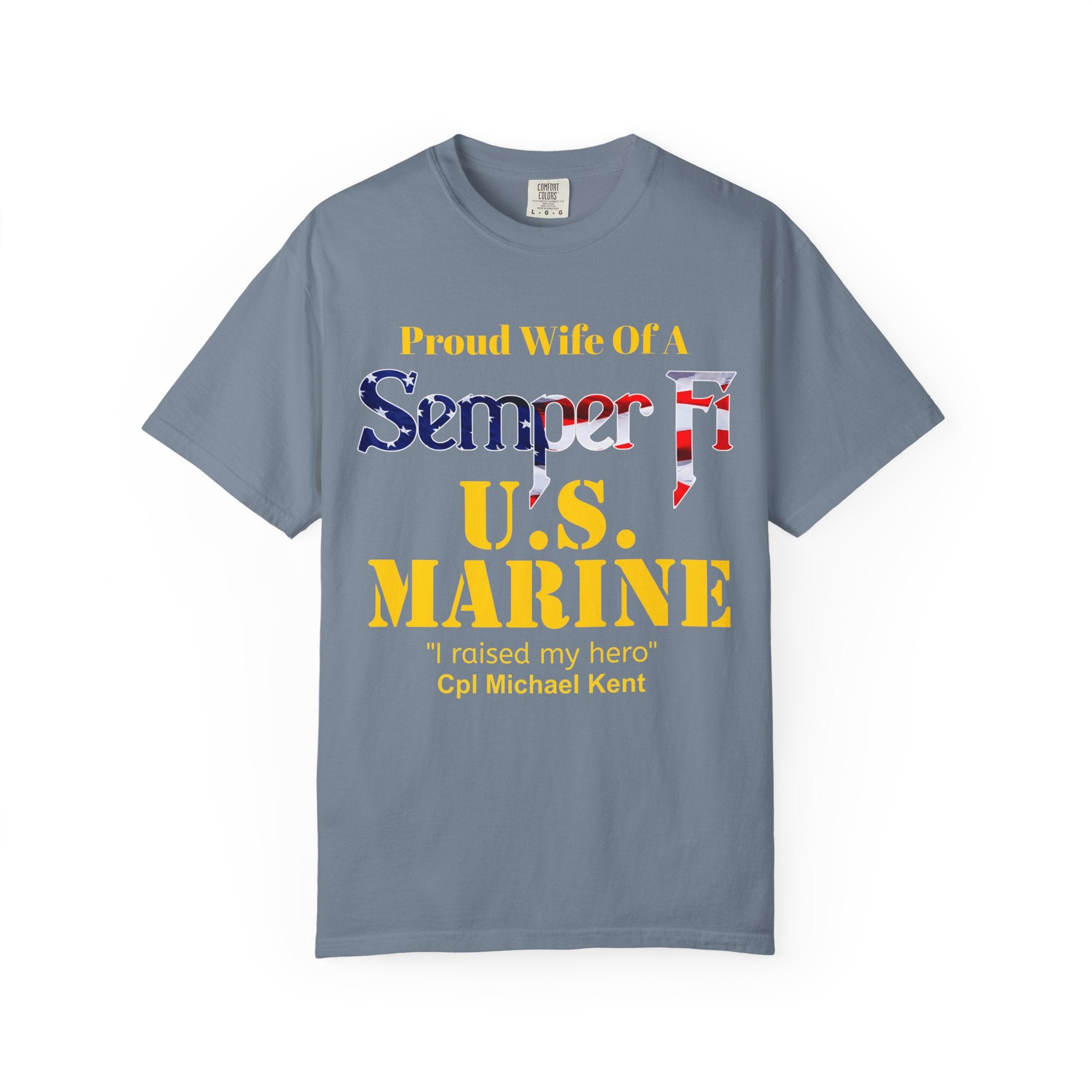 Personalized Marine Wife Gold Letters Shirt – Custom Semper Fi USMC Tee | Proud Military Spouse Gift | Comfort Colors 1717