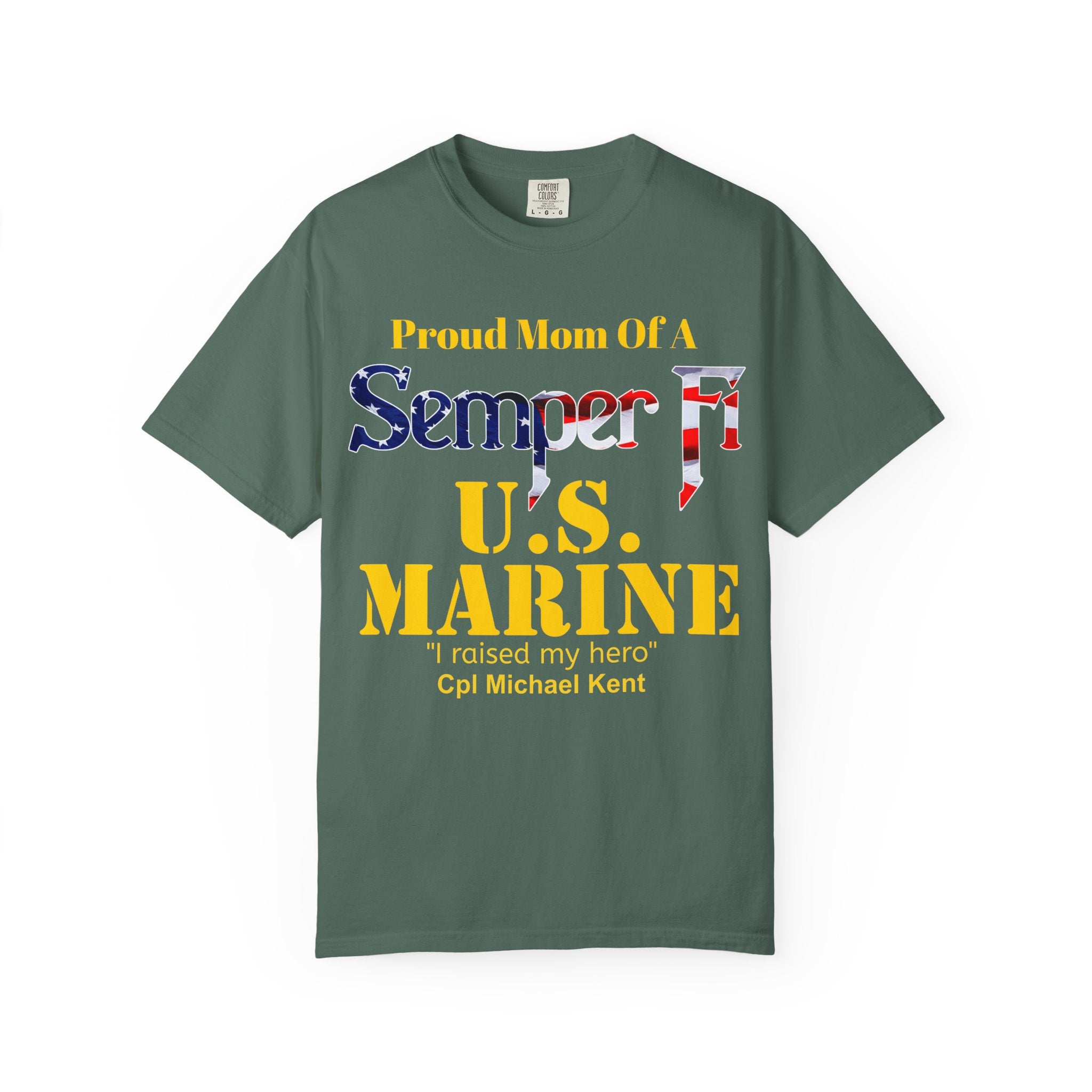 Custom Marine Mom Gold Shirt – Personalized Semper Fi USMC T-Shirt | Proud Military Mom Gift | Comfort Colors 1717