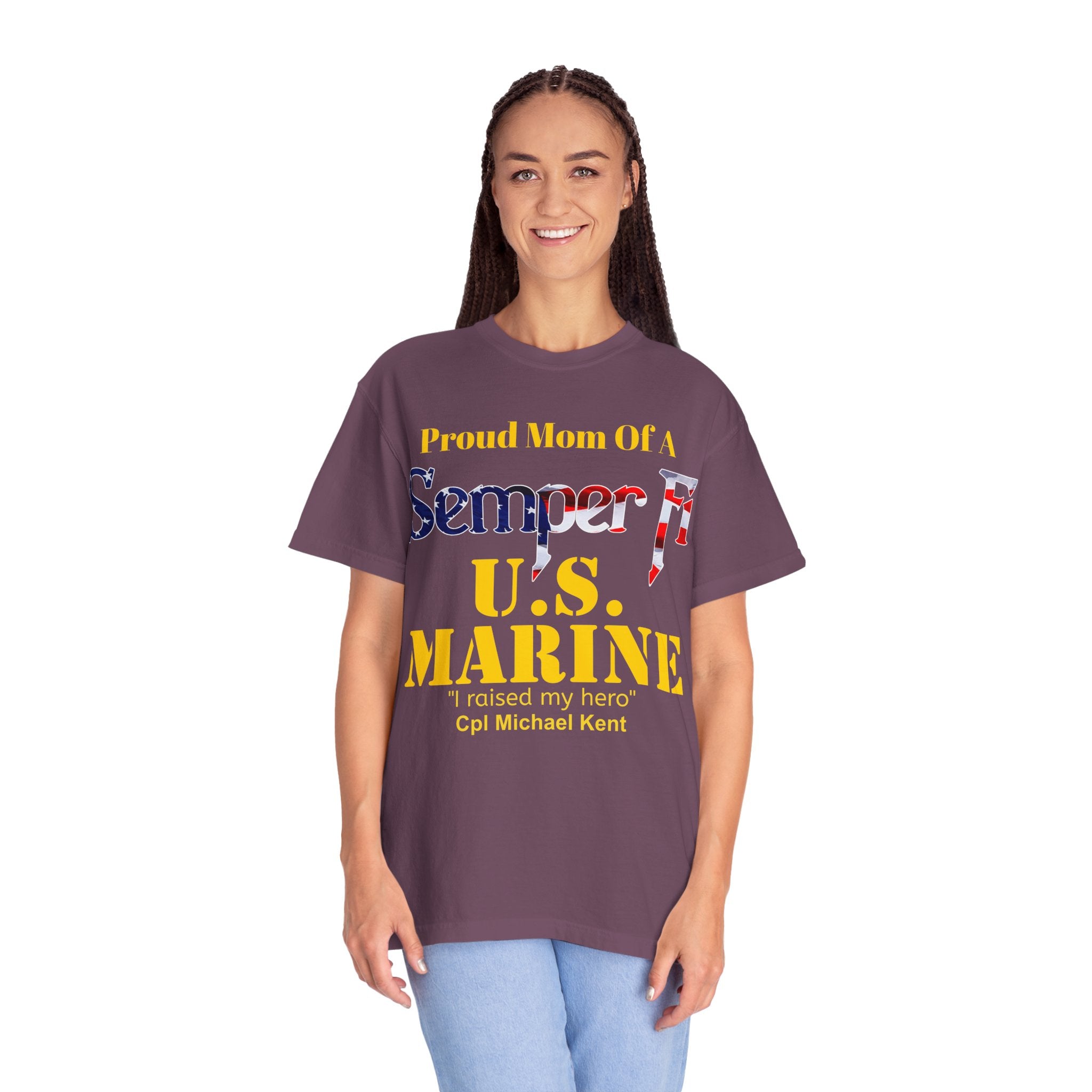 Custom Marine Mom Gold Shirt – Personalized Semper Fi USMC T-Shirt | Proud Military Mom Gift | Comfort Colors 1717