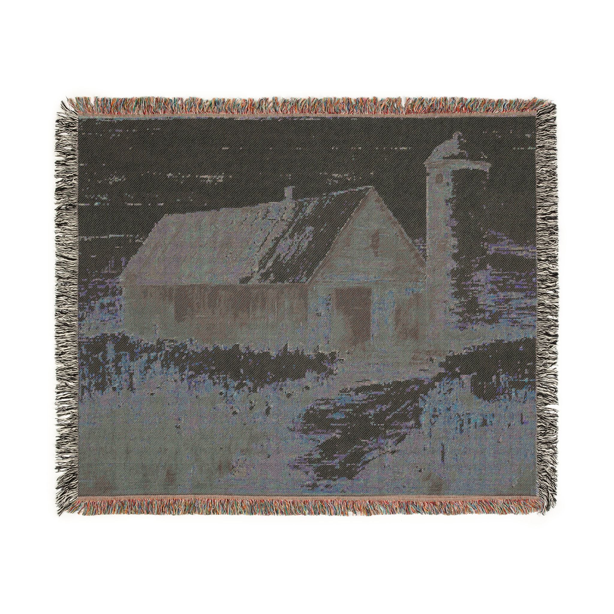 Rustic Barn Farmhouse Woven Blanket – Vintage Country Cotton Throw – Patriotic Farmhouse Decor