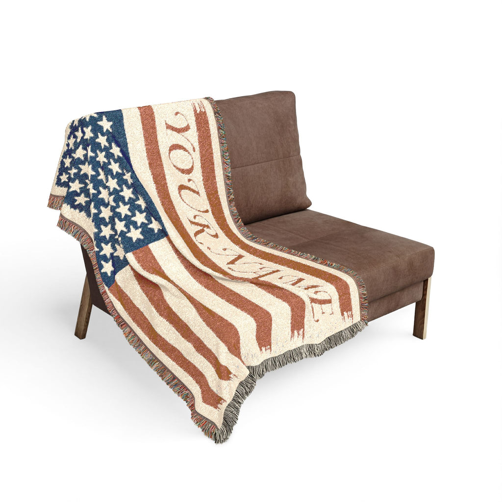 Personalized American Flag Woven Blanket – Custom Name Patriotic Throw