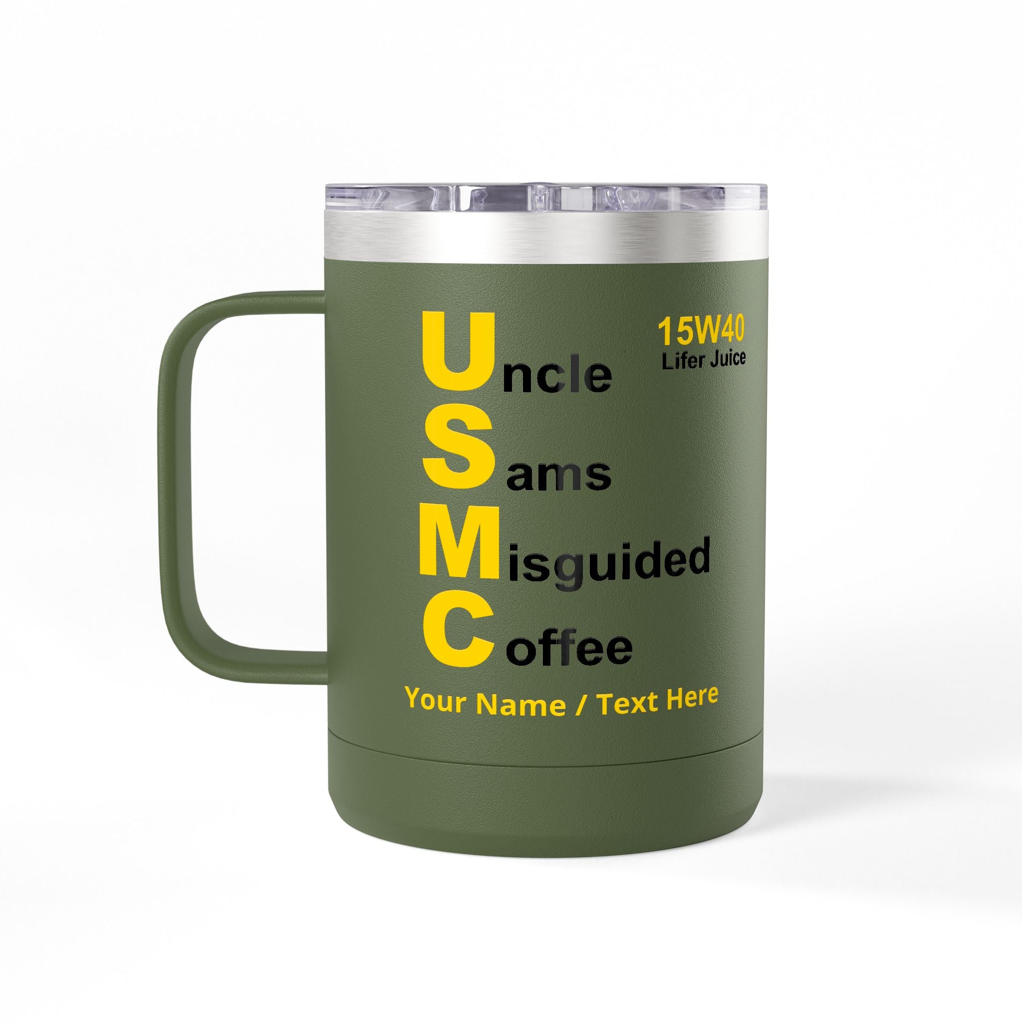 Custom USMC 15W40 Coffee Mug – Personalized “Uncle Sam’s Misguided Coffee” Marine Corps 15oz Travel Tumbler