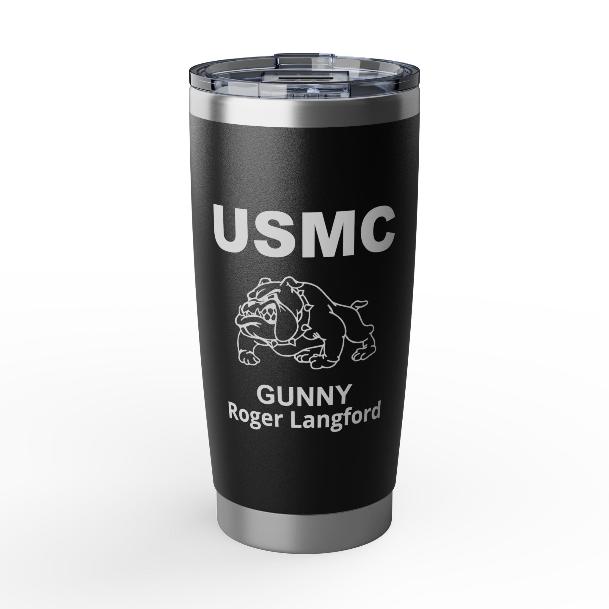 Custom USMC Bulldog 20oz Tumbler – Personalized Marine Corps Cup with Rank, Name or Message