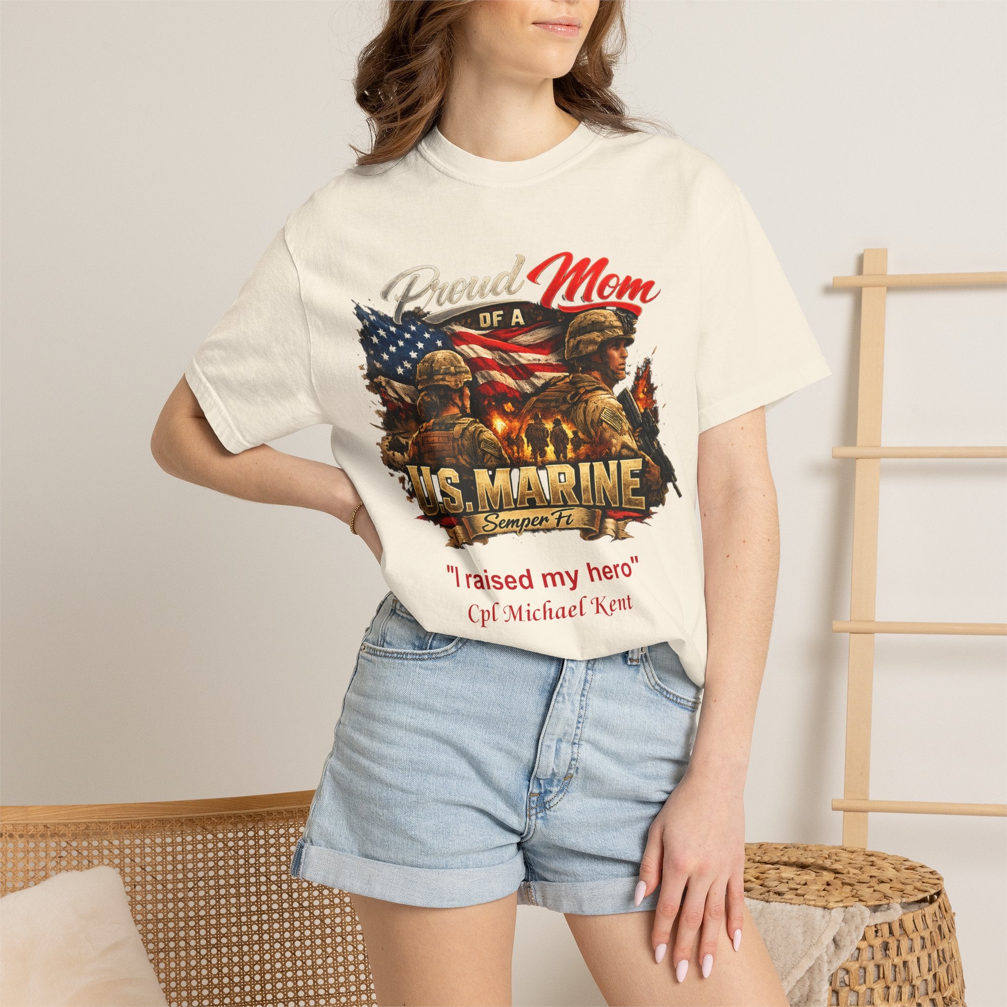 Custom Marine Mom Graphic Shirt – Personalized U.S. Marine Corps Tee | Proud Military Mom Gift | Comfort Colors 1717