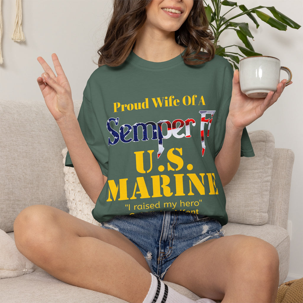 Personalized Marine Wife Gold Letters Shirt – Custom Semper Fi USMC Tee | Proud Military Spouse Gift | Comfort Colors 1717