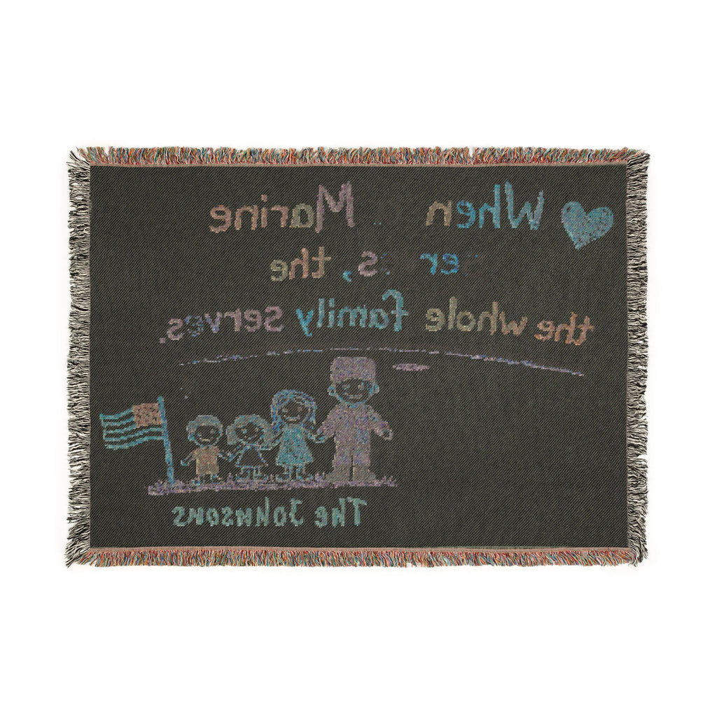 Marine Family Woven Blanket — “When a Marine Serves, the Whole Family Serves” Personalized Throw